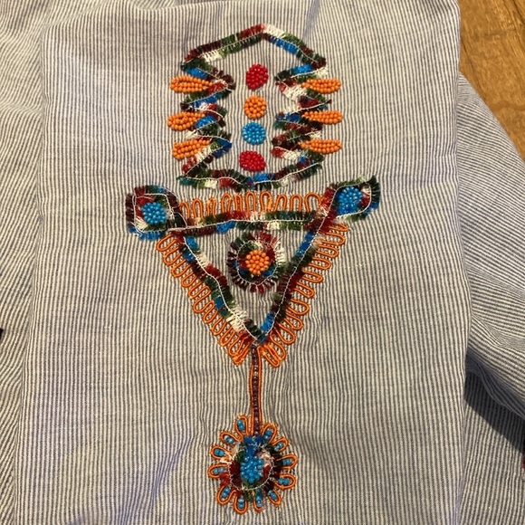 Anthropologie Velvet Graham & Spencer Beaded Striped Lightweight Peasant Top XS - Picture 8 of 13